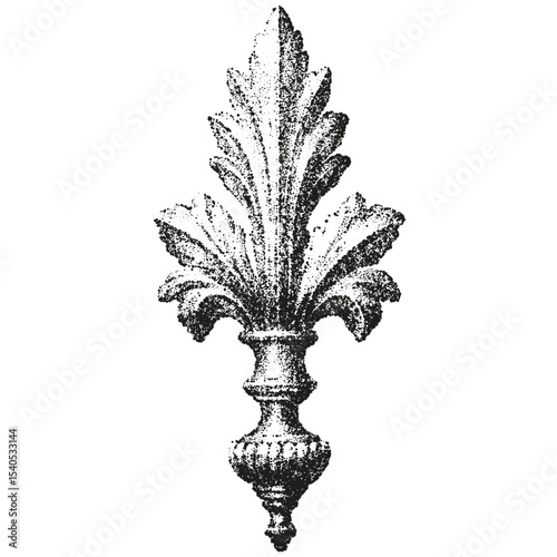 Antique floral ornament. Fine stippled effect. Vintage look.