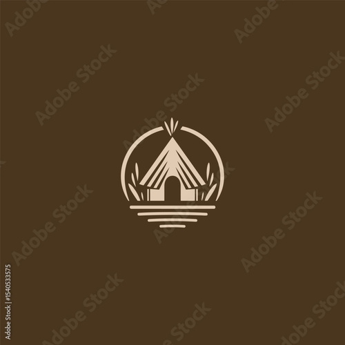 African village hut logo in simple and cultural design style.
