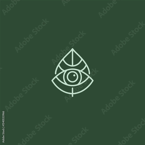 Leaf and eye logo in minimalist and creative line art style.