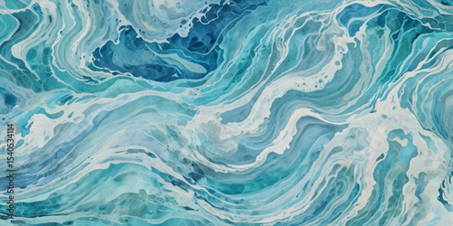Abstract blue and white water ocean wave and curved line background. Blue wave with liquid fluid ocean texture. Ocean wave banner background