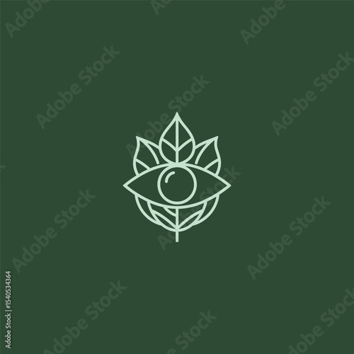 Leaf and eye logo in minimalist and creative line art style.