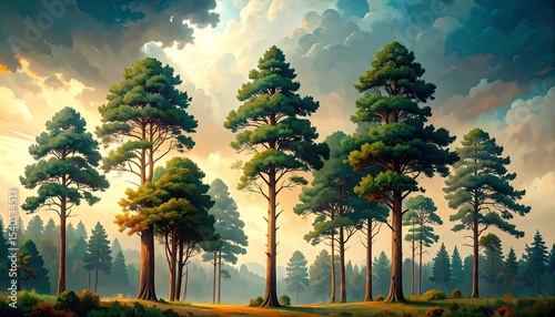 Majestic Pines with Sunrise Forest.