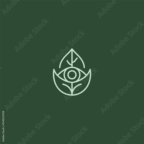 Leaf and eye logo in minimalist and creative line art style.