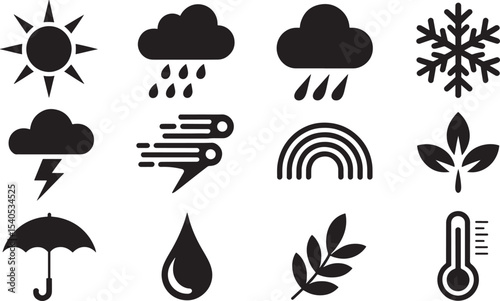 Ten Clean Black Silhouette Weather Symbols icons