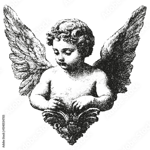 Cherub, angel Fine stippled effect. dot effect. Vintage look. Quality resource for any project.