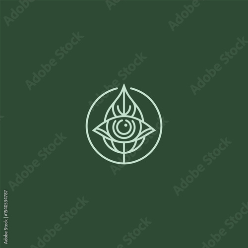 Leaf and eye logo in minimalist and creative line art style.