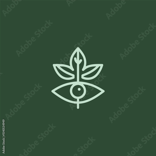 Leaf and eye logo in minimalist and creative line art style.