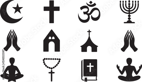 Twelve Black Silhouette Religious Icons Set religion