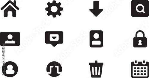 Twelve Black Silhouette U I U X Icons Set vector
