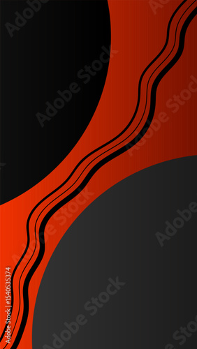 Black circles and liquid wave lines art design with orange gradient background. Wallpaper design