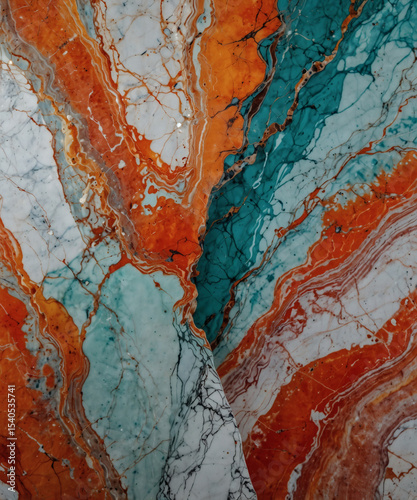 Stunning marble texture showcasing vibrant orange and turquoise patterns that evoke natural artistry in a modern setting