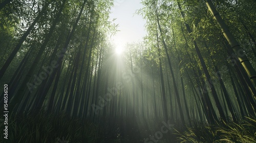 Sunbeams Through Bamboo Forest