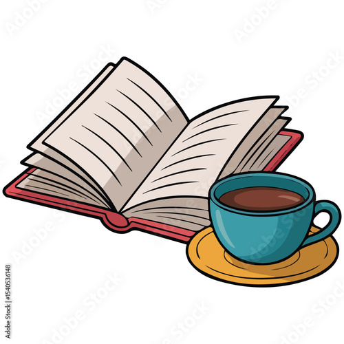 coffee and book doodle isolated vector illustration on white background
