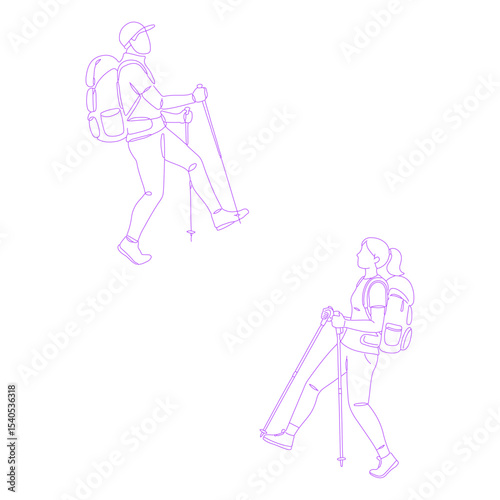person hiking lineart illustration