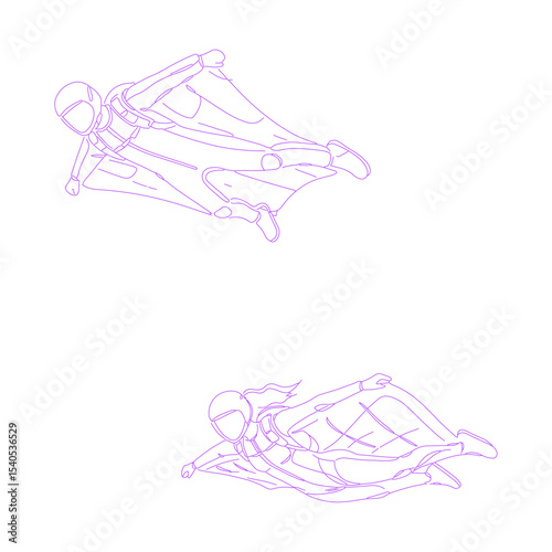 person wearing a wingsuit in flight lineart illustration
