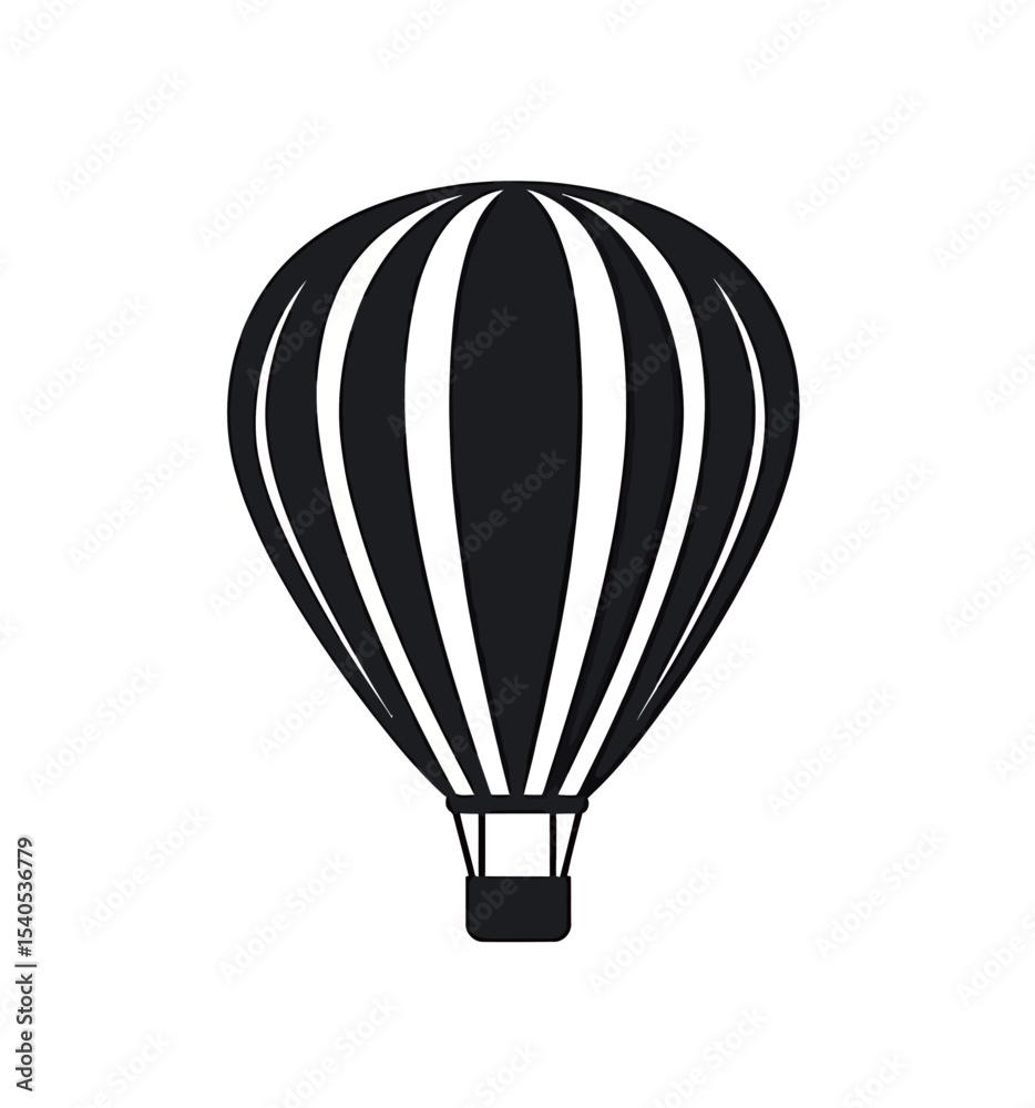 Obraz premium Stylized black and white hot air balloon silhouette against a plain background.