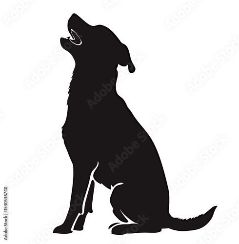 Silhouette of a howling dog in a striking black design.