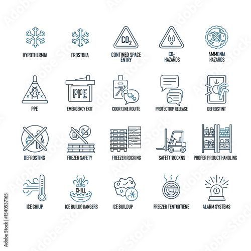 Safety Icons: An array of meticulously crafted safety icons that depict several hazards. Each symbol is rendered with a modern, illustrative style.