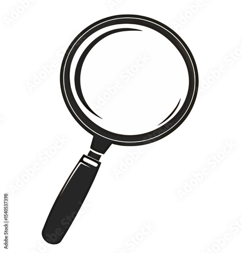 A classic black magnifying glass with a simple design and a sturdy handle.