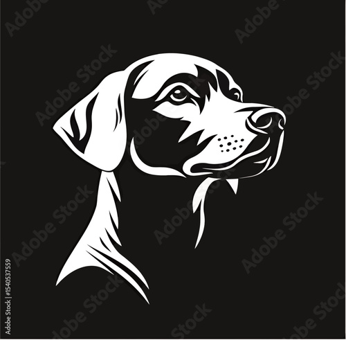 Stylized monochrome portrait of a dog with a calm expression.