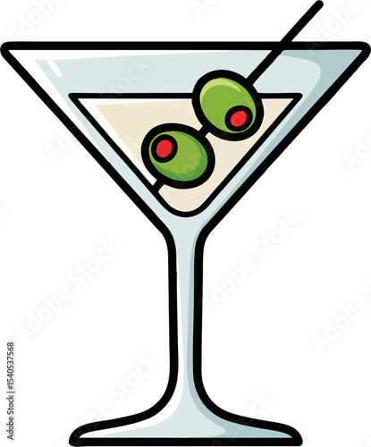 Cartoon Martini Glass Logo with Green Olives – Minimalist Vector Drink Icon