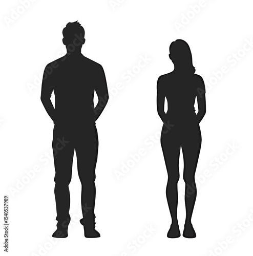 Silhouettes of a man and woman standing apart, embodying contrast and connection.