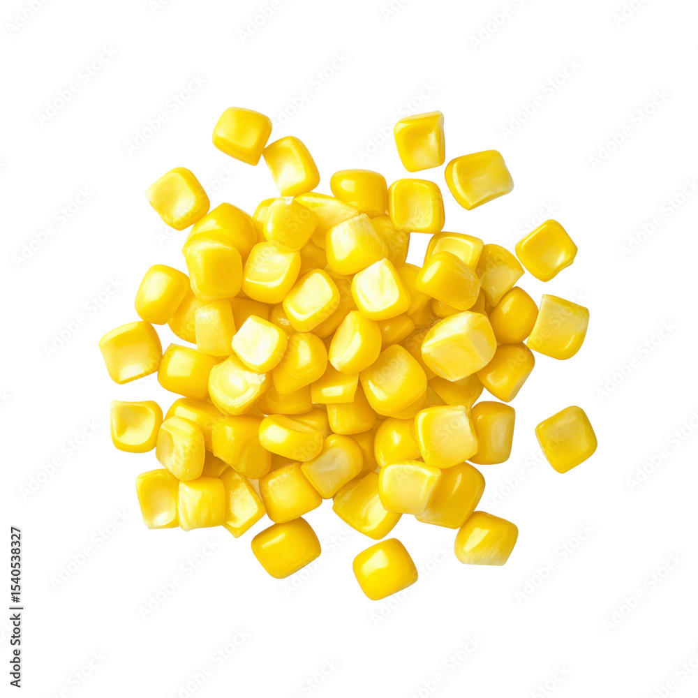 Fototapeta premium Heap of Sweetcorn Kernels Isolated on Black Background