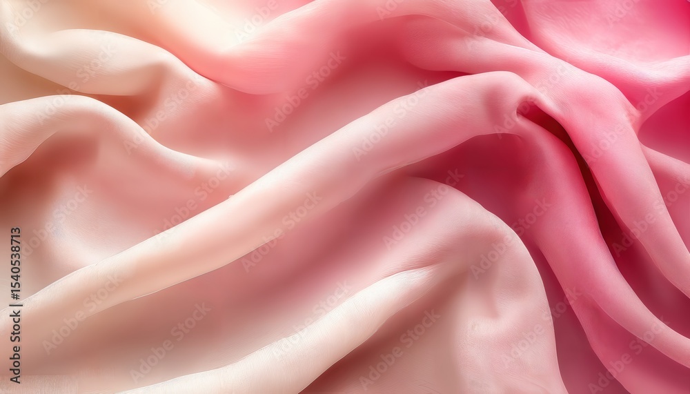 Obraz premium a close-up view of flowing, semi-transparent silk fabric in shades of pale peach and rose pink creates a soft, textured background.