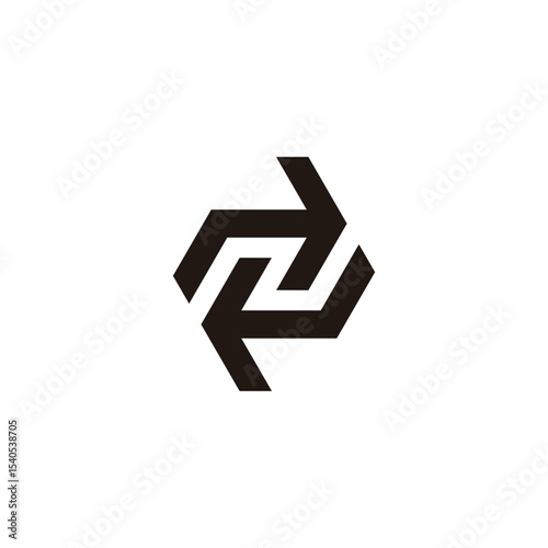 letter n negative space rotate arrow geometric logo vector