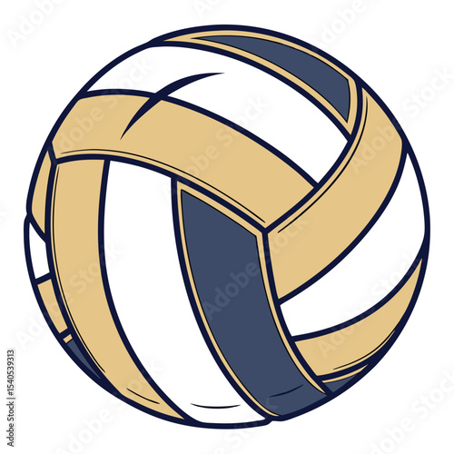 Gold, Navy, and White Volleyball Isolated Vector Illustration of a Segmented Sports Ball