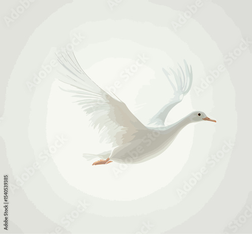 Elegant white bird in flight against a soft pastel background.