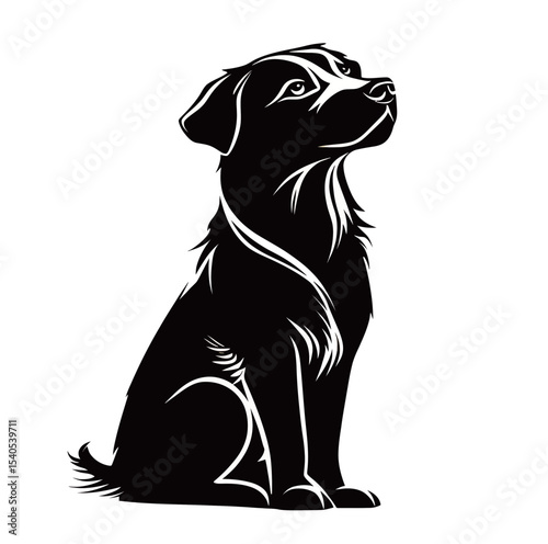 Black dog silhouette looking up with a poised expression.