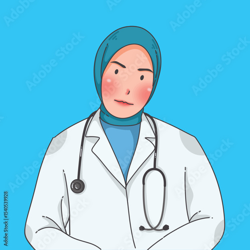 Illustration  Doctor Character with Stethoscope - Flat Style Vector