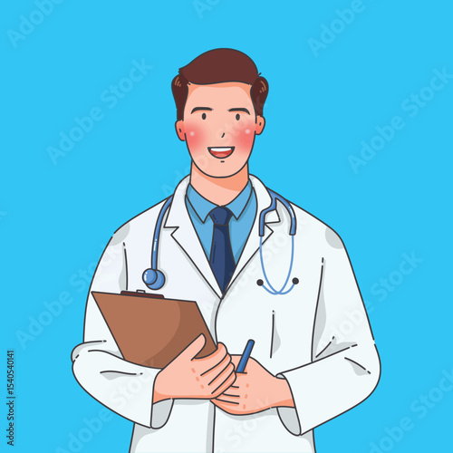 Illustration  Doctor Character with Stethoscope - Flat Style Vector