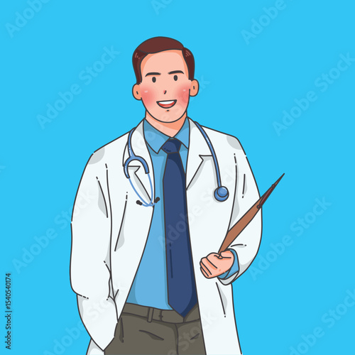 Illustration  Doctor Character with Stethoscope - Flat Style Vector
