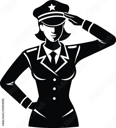Female Soldier Standing and Saluting in Military Outfit