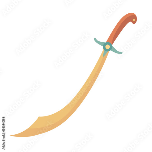 Shamshir sword with a curved single-edged blade and decorative hilt. Flat style hand drawn vector illustration.