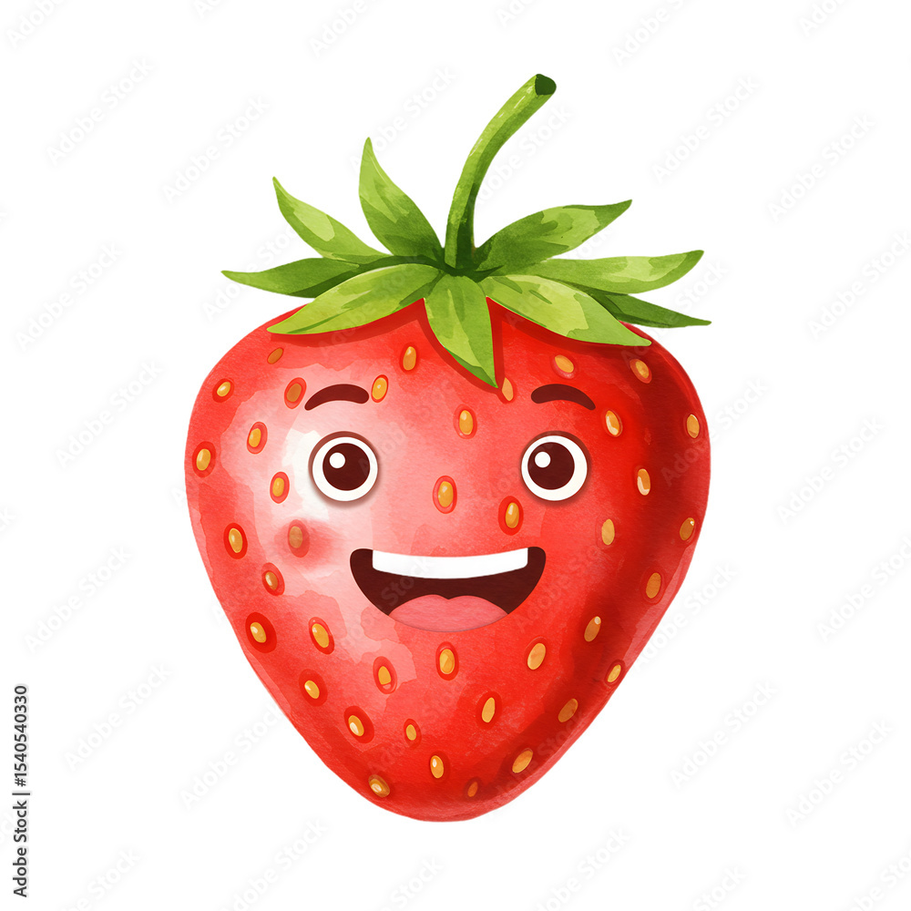 Obraz premium Happy Strawberry Fruit Cartoon Illustration watercolor png isolated transparent background