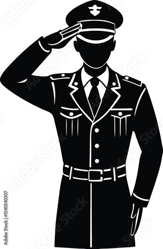 Male Officer Saluting in Formal Military Uniform