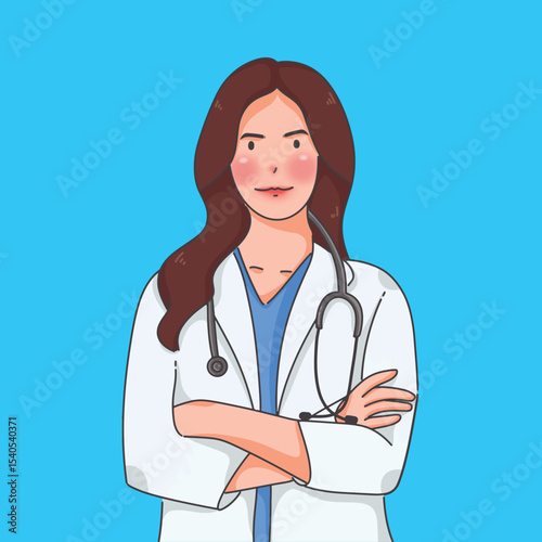 Illustration  Doctor Character with Stethoscope - Flat Style Vector