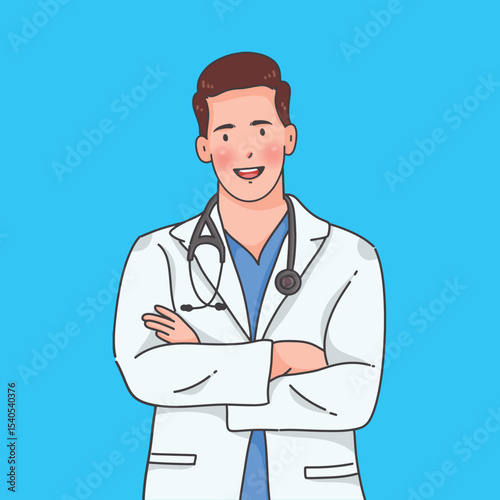 Illustration  Doctor Character with Stethoscope - Flat Style Vector