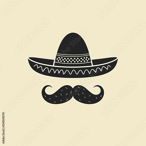 Black sombrero and mustache illustration on light background  