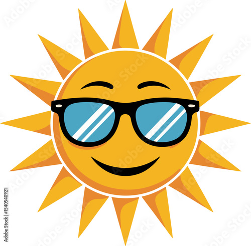 Smiling sun with cool black sunglasses and glowing rays perfect for summer solstice celebration graphics  