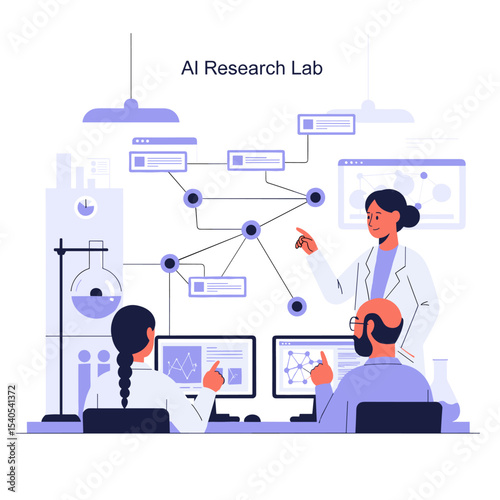 AI Research Lab: Scientists are exploring the realms of artificial intelligence within a modern laboratory. Showcasing innovation, technology, and the future of science.