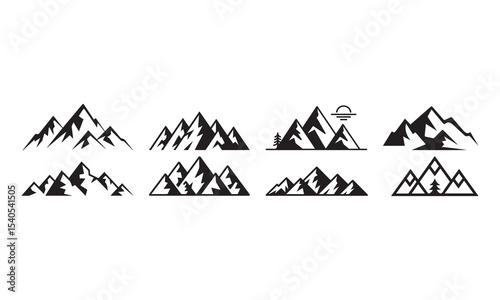  Set of mountain logo icon silhouette vector art illustration.