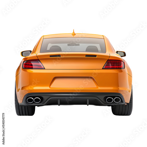 Orange Car Back View – Sporty Rear Vehicle Design on Pure White Background

