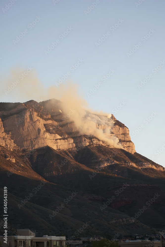 Fototapeta premium Mountainside smoke plume