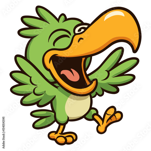 green bird cartoon big beak character laughs illustrations