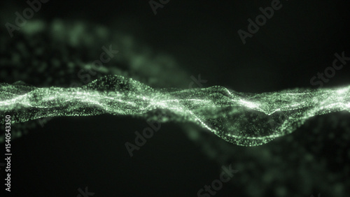 4K bokeh in magical motion design style on black background. Animated footage. Green particles abstract background with bokeh effect. 3D Rendering.