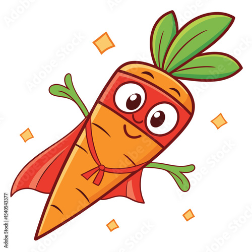 Happy Flying Carrot Superhero Cartoon Character Illustration